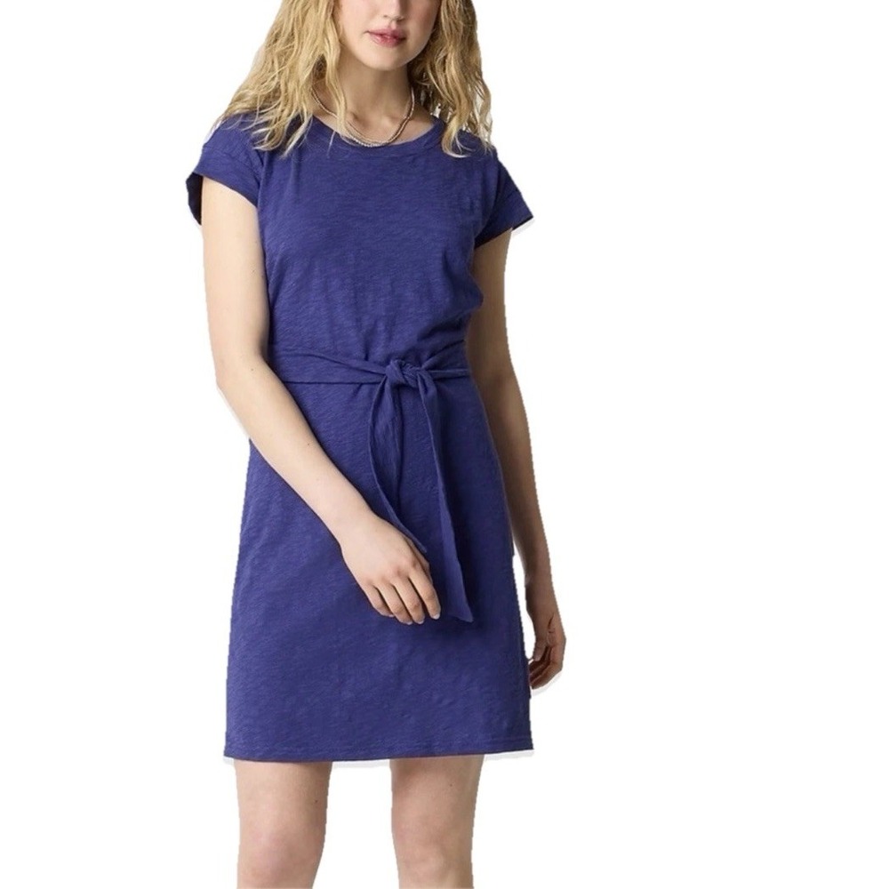 J CREW Factory Purple Knit tie-waist mini dress Women's Size Medium 100% Cotton